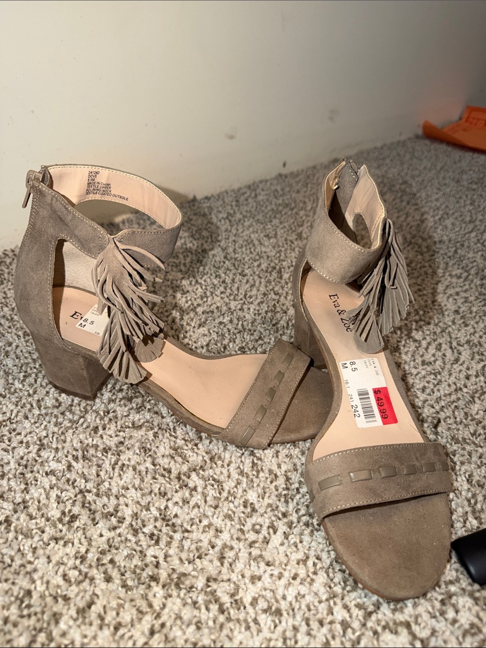 Fringe Ankle-Strap Block Heel Sandals - Taupe women’s 8.5